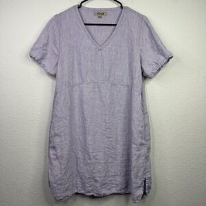 FLAX Dress Womens S Purple White Linen Striped Coastal Minimalist Lagenlook